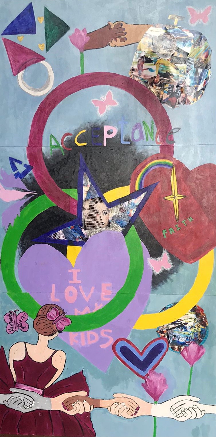 Artwork entitled "Connection and Community = NewScriptForMentalHealth" produced by students from ArtEZ University and PPR activists
