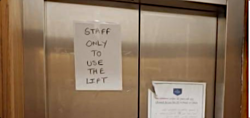 All residents (including people with disabilities, pregnant women and young children) were banned from the use of lifts in one hotel -- they were reserved for staff only