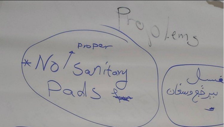 Flip chart with residents' noting the failure to provide proper sanitary pads for feminine hygiene