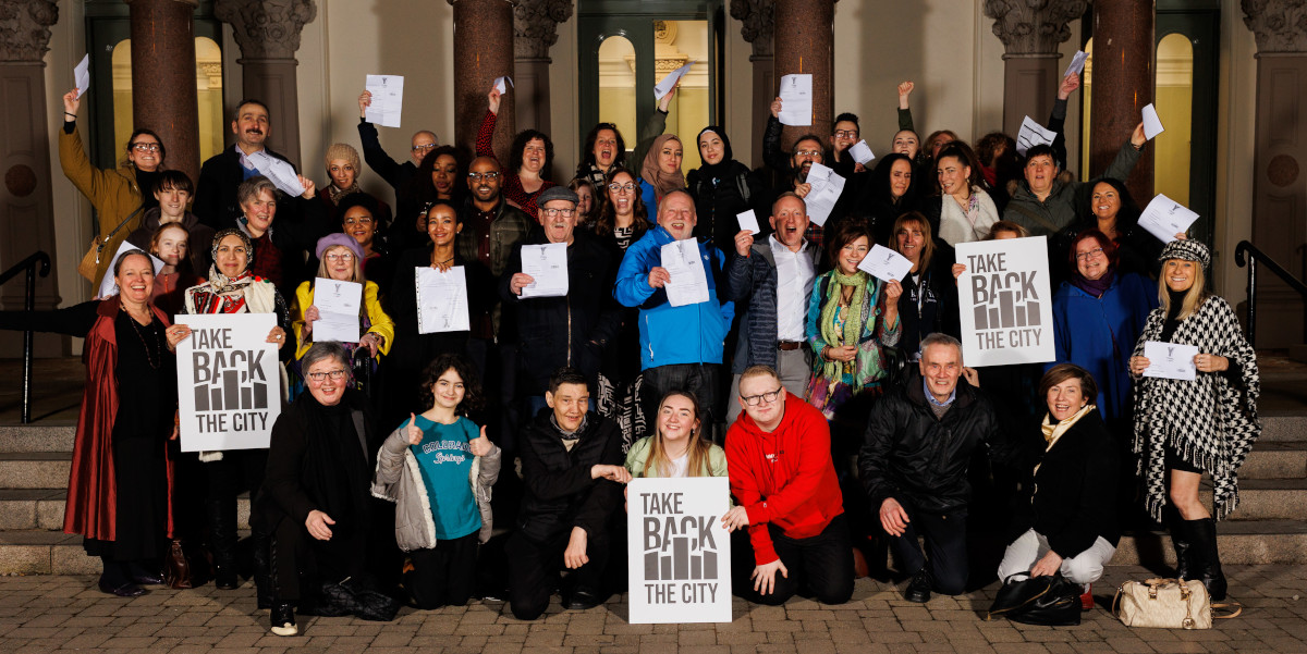Take Back the City campaigners celebrate at the premiere of NI Opera’s Nobody/Somebody,  3rd March 2023