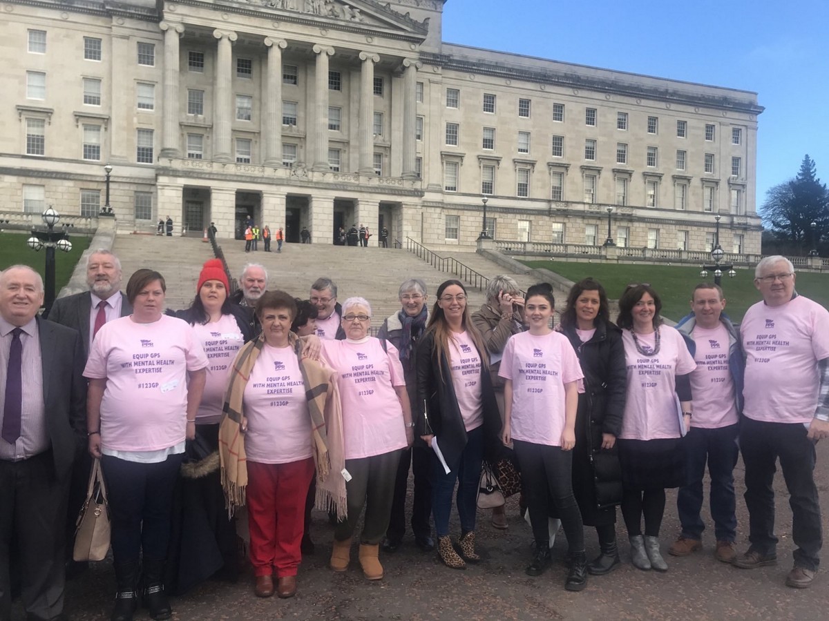 Mental health rights activists lobby at Stormont for increased mental health care provision at primary care level